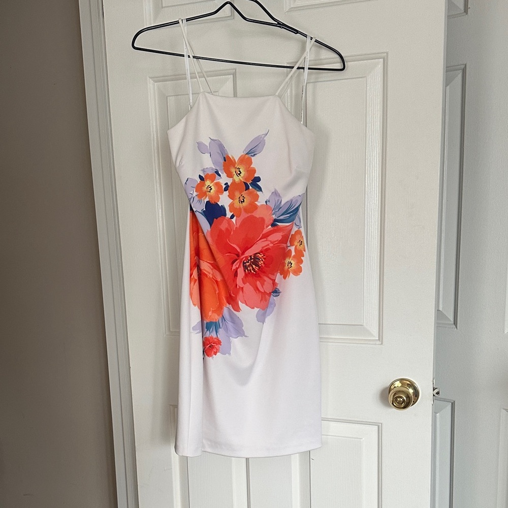 Guess White Dress with Orange and Purple Floral Design